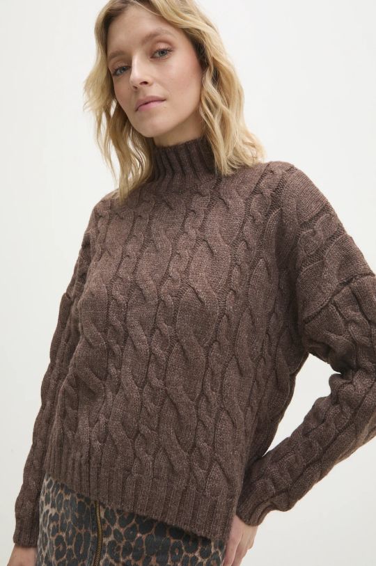 Answear Lab sweter z wełną półgolf brązowy 012.tos