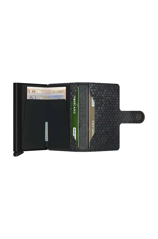 Secrid leather wallet Miniwallet Hexagon Black Aluminum, Natural leather