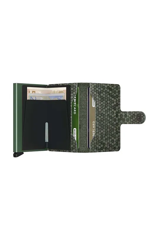 Secrid leather wallet Miniwallet Hexagon Green Aluminum, Natural leather