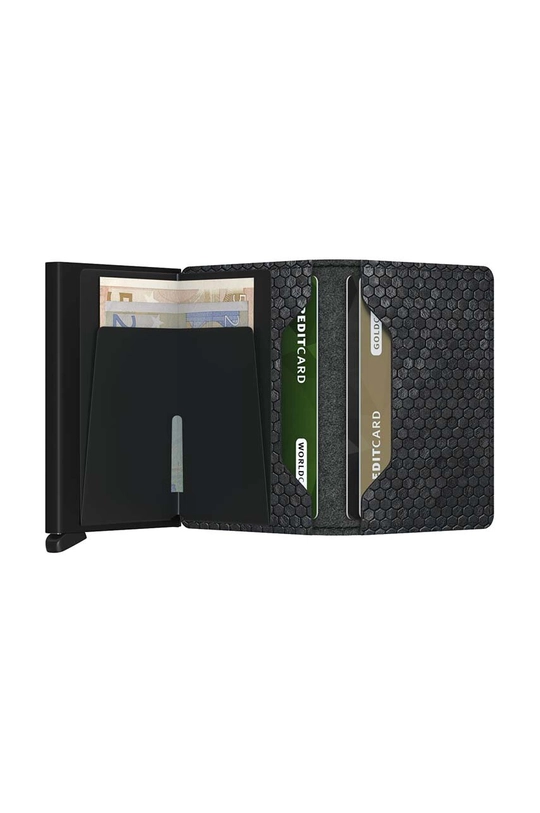 Secrid portfel skórzany Slimwallet Hexagon Black Aluminium, Skóra naturalna