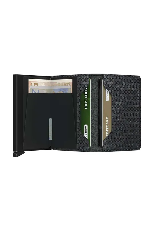 Secrid portofel de piele Slimwallet Hexagon Black Aluminiu, Piele naturala