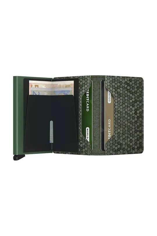 Secrid leather wallet Slimwallet Hexagon Green Aluminum, Natural leather