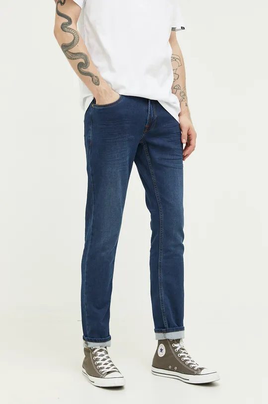 granatowy Solid jeansy Męski