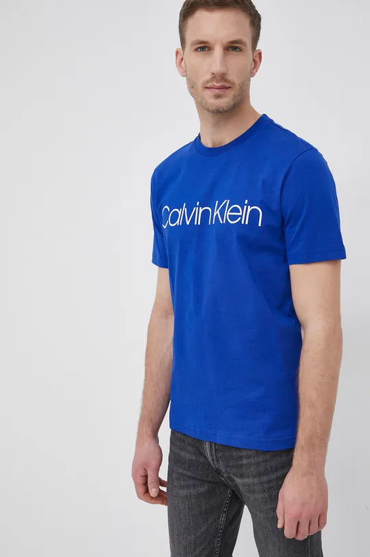 modra Calvin Klein bombažna majica Moški