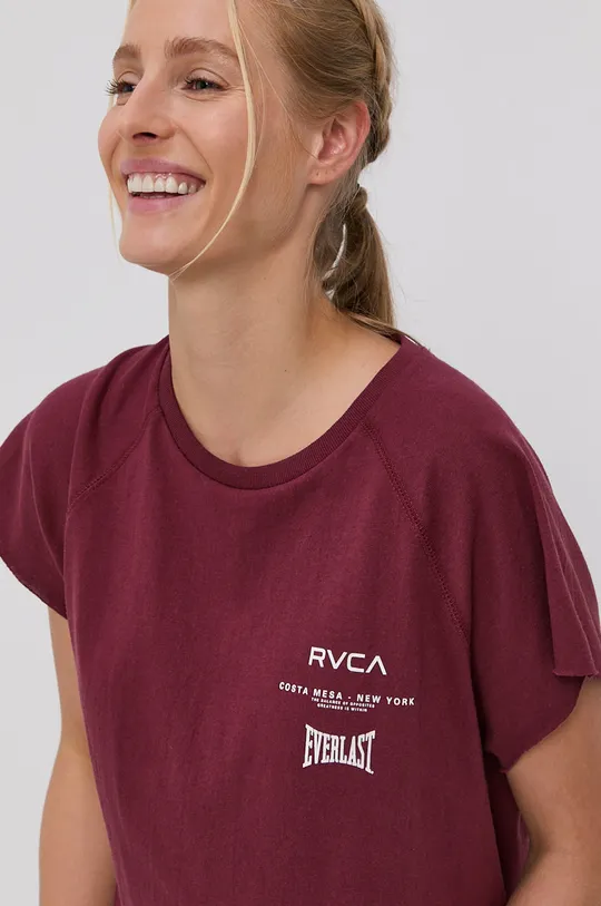 bordowy RVCA T-shirt bawełniany Damski