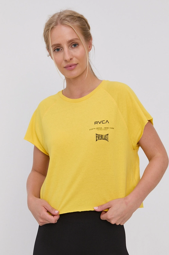 żółty RVCA T-shirt bawełniany Damski