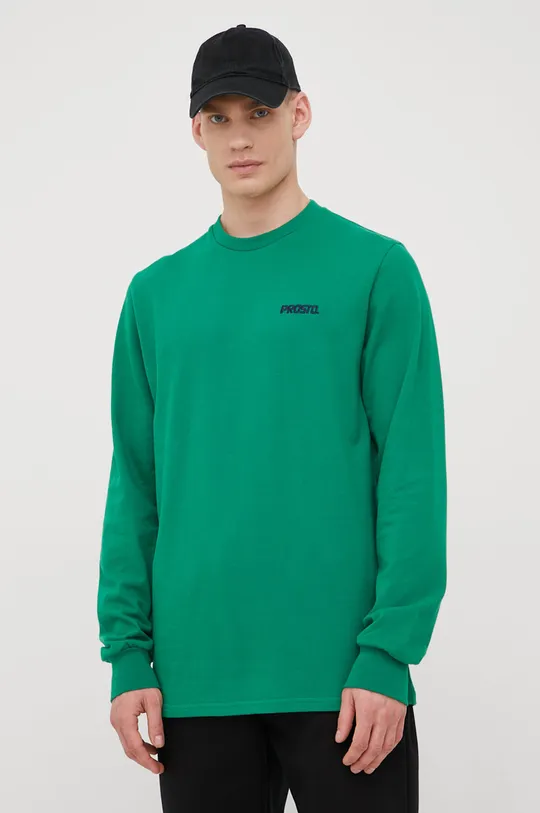 Βαμβακερή μπλούζα με μακριά μανίκια Prosto Mimin πράσινο