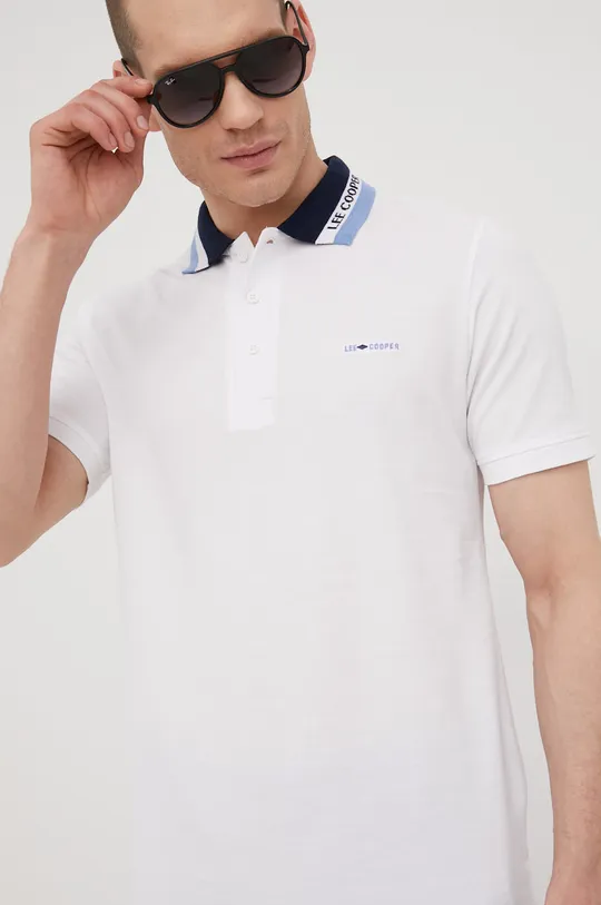 λευκό Βαμβακερό μπλουζάκι πόλο Lee Cooper Ανδρικά