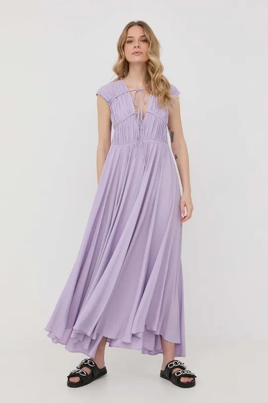 Obleka s primesjo svile Liviana Conti vijolična