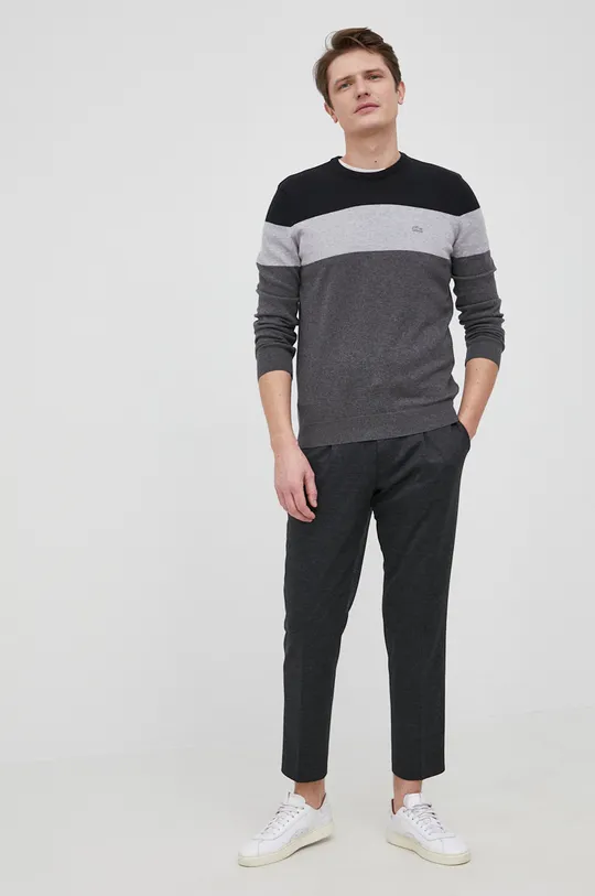 Pamučni pulover Lacoste siva