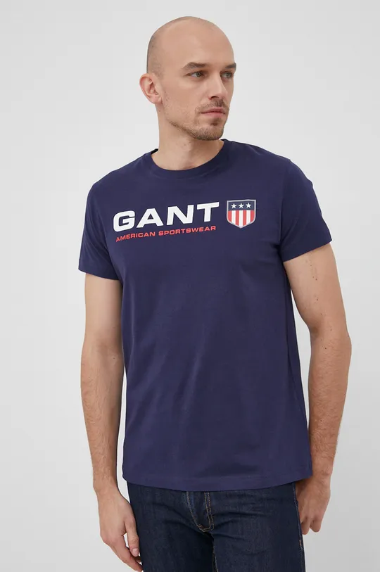 σκούρο μπλε Βαμβακερό μπλουζάκι Gant Ανδρικά