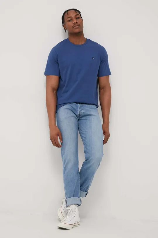 μπλε Βαμβακερό μπλουζάκι Cross Jeans Ανδρικά