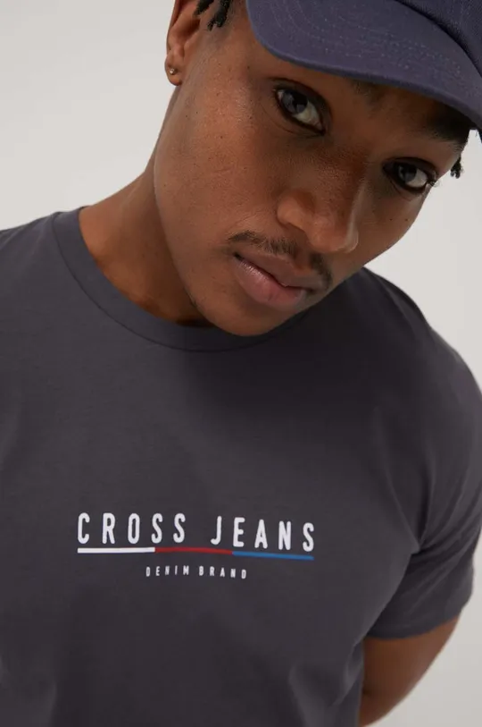 γκρί Βαμβακερό μπλουζάκι Cross Jeans