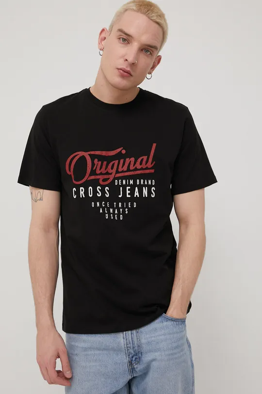 μαύρο Βαμβακερό μπλουζάκι Cross Jeans Ανδρικά