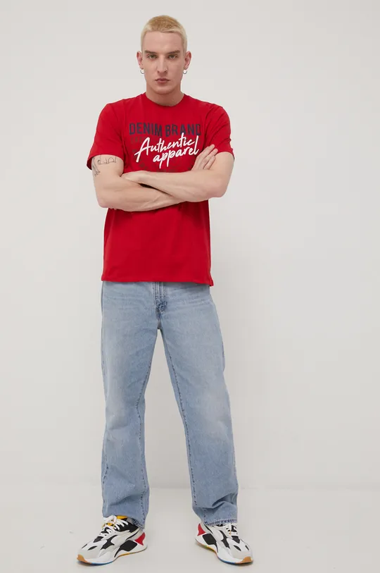 Βαμβακερό μπλουζάκι Cross Jeans κόκκινο
