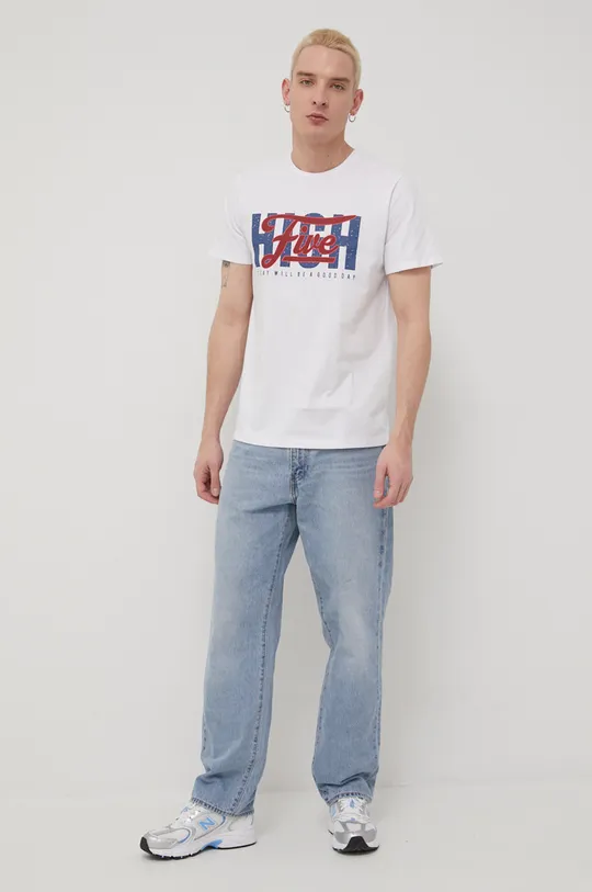 Βαμβακερό μπλουζάκι Cross Jeans λευκό