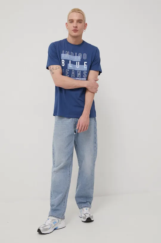 Βαμβακερό μπλουζάκι Cross Jeans μπλε