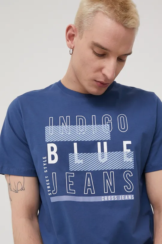 μπλε Βαμβακερό μπλουζάκι Cross Jeans