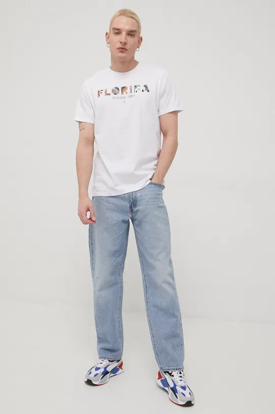 λευκό Βαμβακερό μπλουζάκι Cross Jeans Ανδρικά
