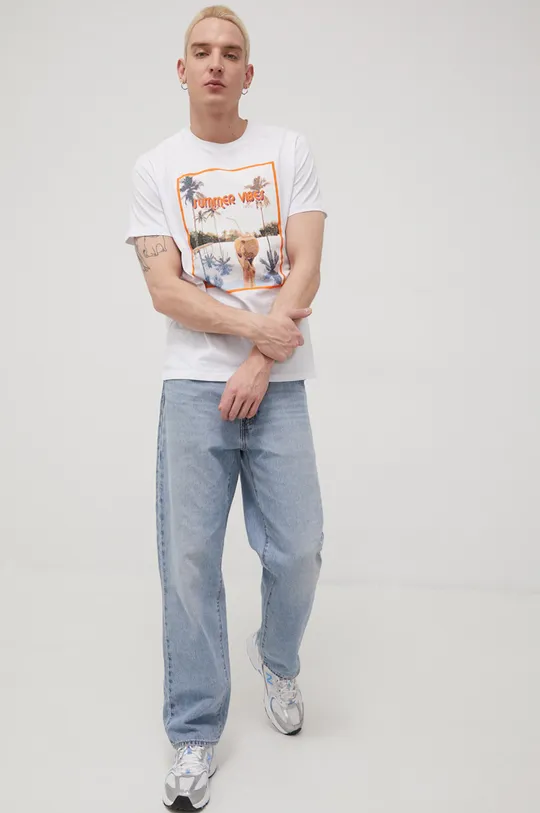 Βαμβακερό μπλουζάκι Cross Jeans λευκό