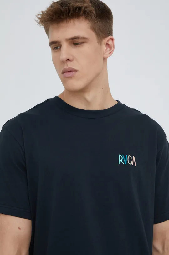 μαύρο Βαμβακερό μπλουζάκι RVCA