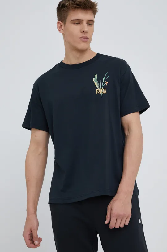 Βαμβακερό μπλουζάκι RVCA μαύρο
