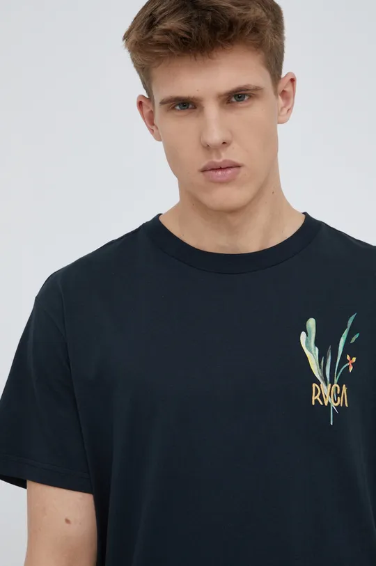μαύρο Βαμβακερό μπλουζάκι RVCA