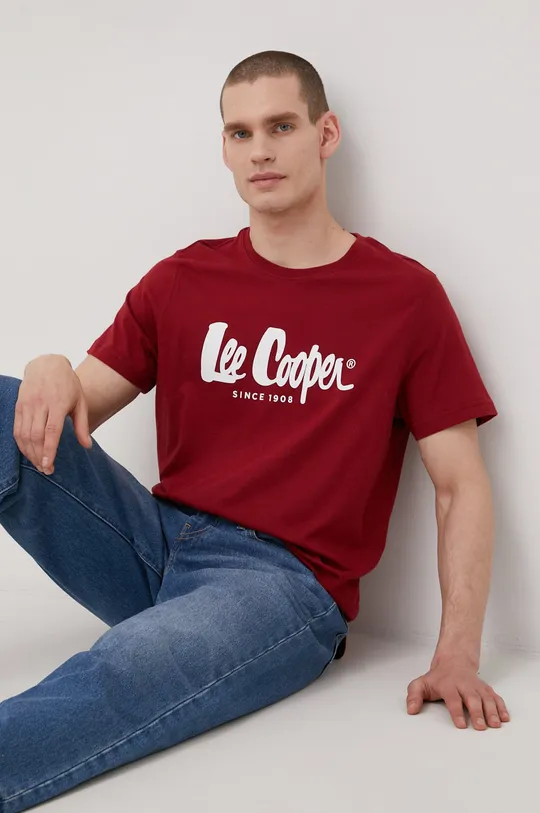 burgundské Bavlnené tričko Lee Cooper Pánsky