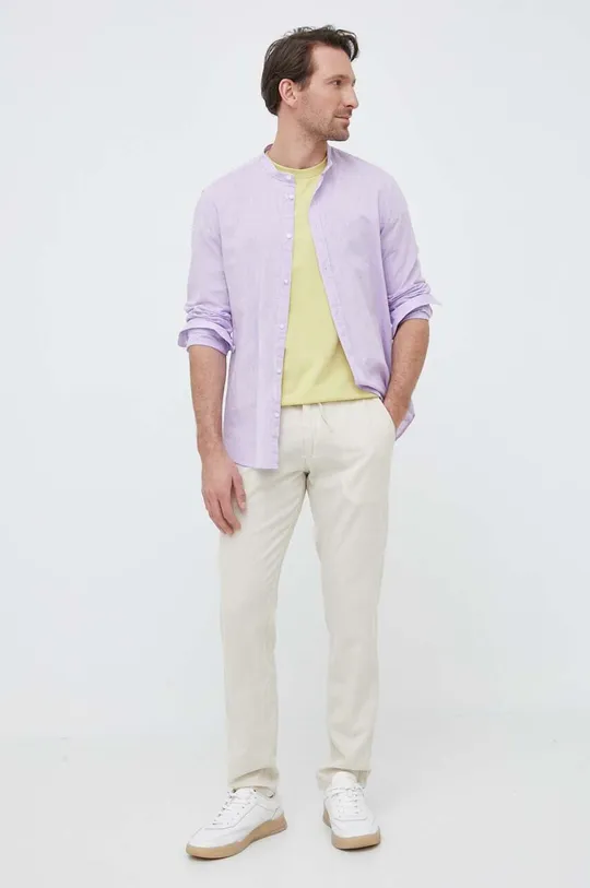 Lanena srajca Manuel Ritz vijolična