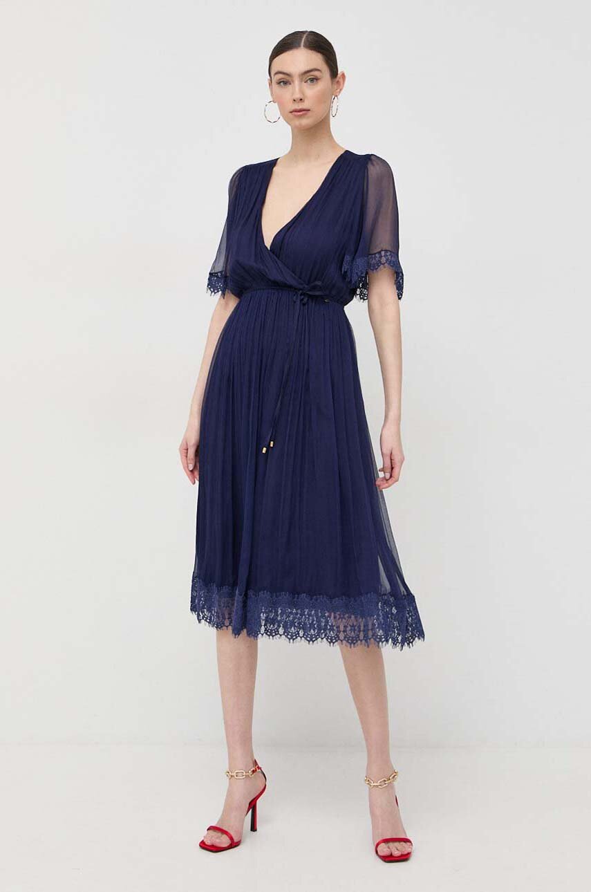 Nissa vestito in seta midi blu navy RC13119