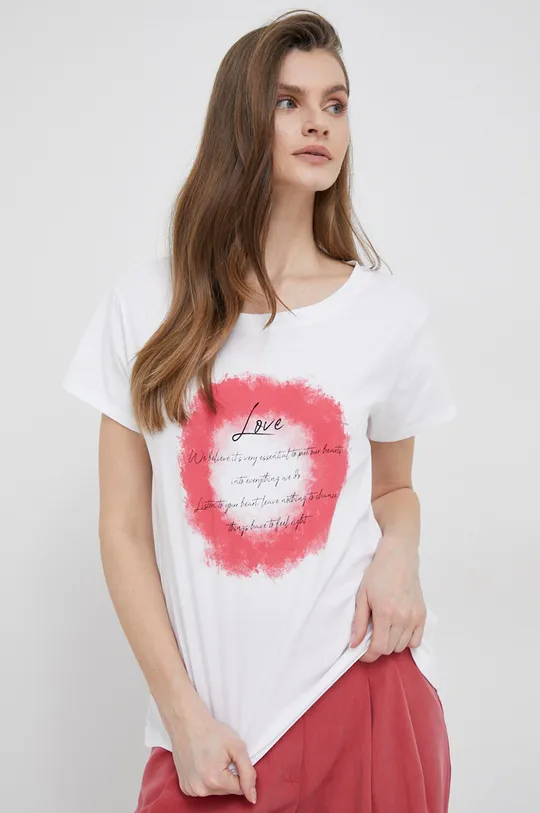 koralowy Mos Mosh t-shirt bawełniany Damski