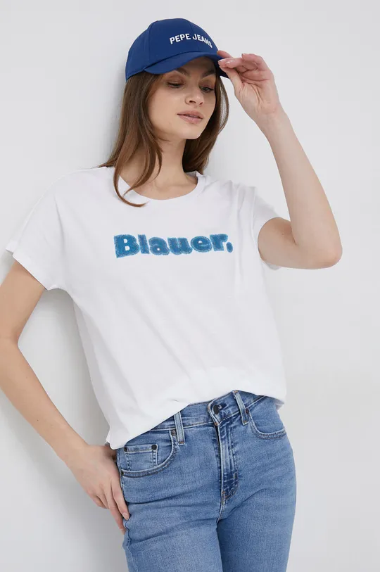 білий Бавовняна футболка Blauer Жіночий