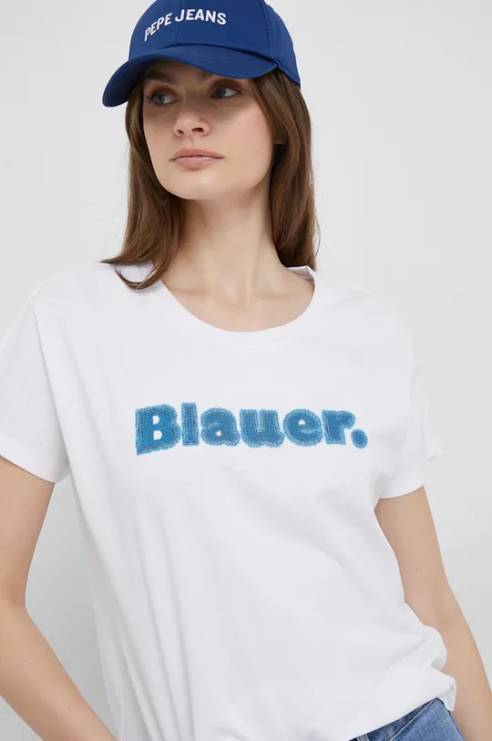 bela Bombažna kratka majica Blauer