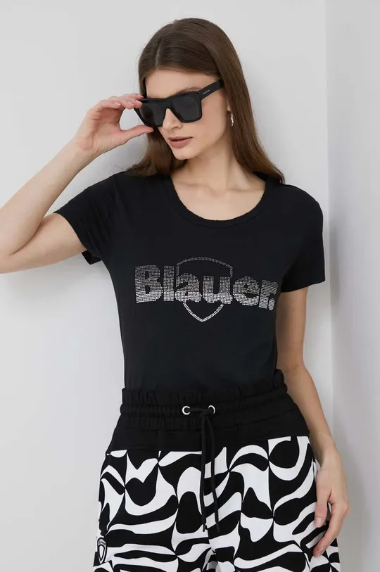črna Bombažna kratka majica Blauer Ženski