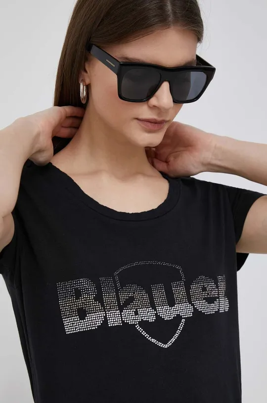 μαύρο Βαμβακερό μπλουζάκι Blauer