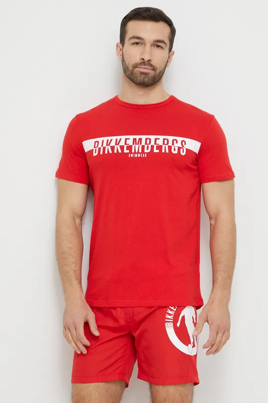 Βαμβακερό μπλουζάκι παραλίας Bikkembergs κόκκινο