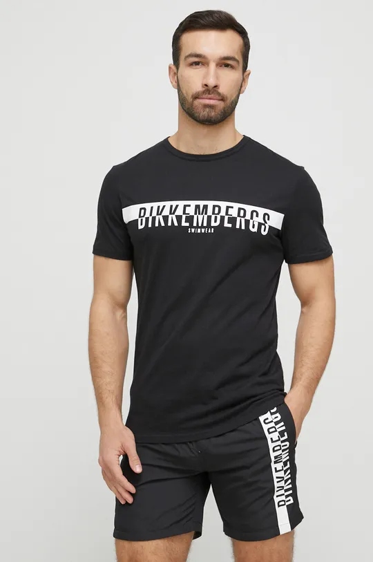 μαύρο Βαμβακερό μπλουζάκι παραλίας Bikkembergs Ανδρικά