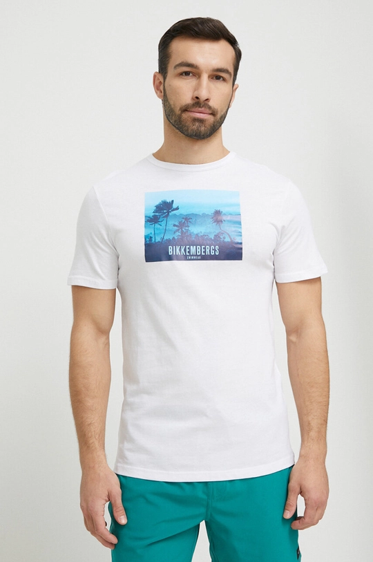 biały Bikkembergs t-shirt plażowy bawełniany Męski