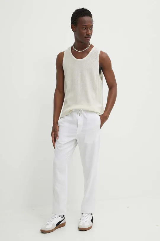 Λινό παντελόνι Solid λευκό
