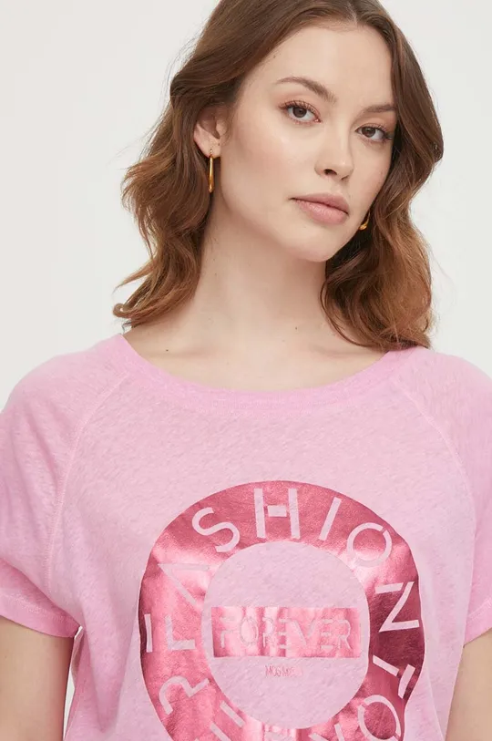 ružová Tričko s prímesou ľanu Mos Mosh Dámsky