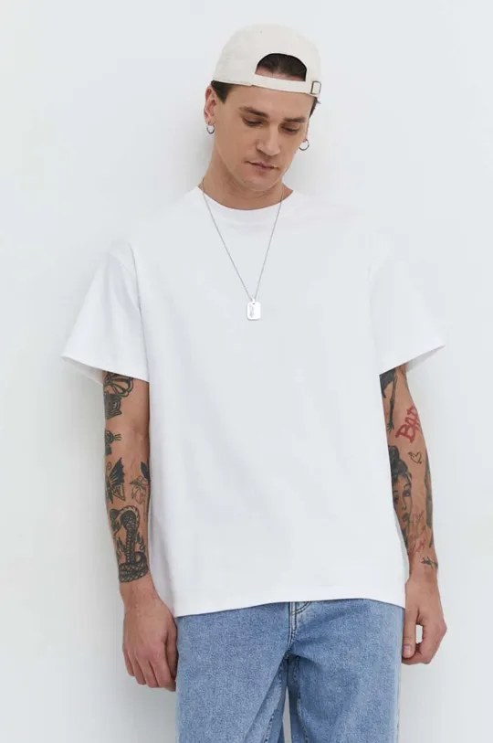 biały Solid t-shirt bawełniany Męski