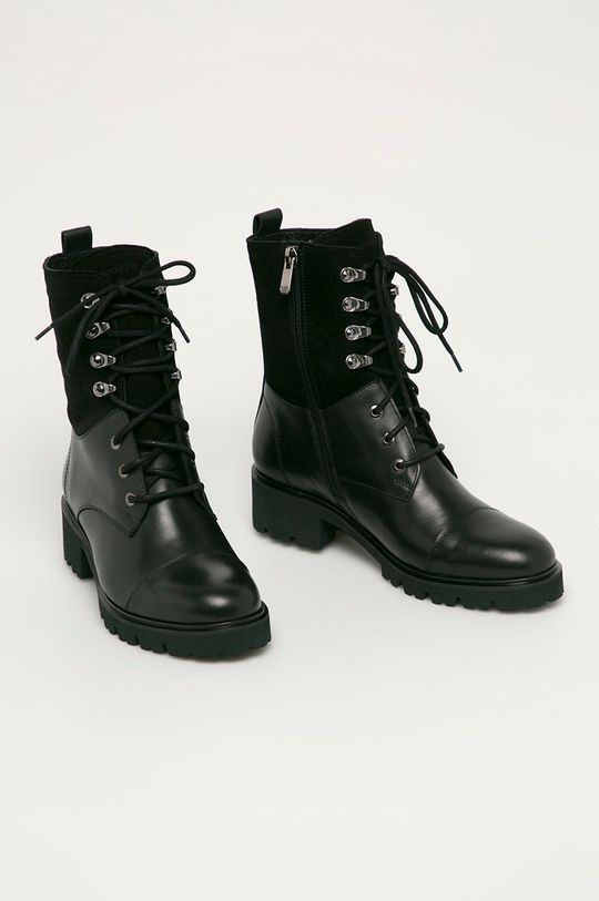 Wojas - Kožené kotníkové boty černá