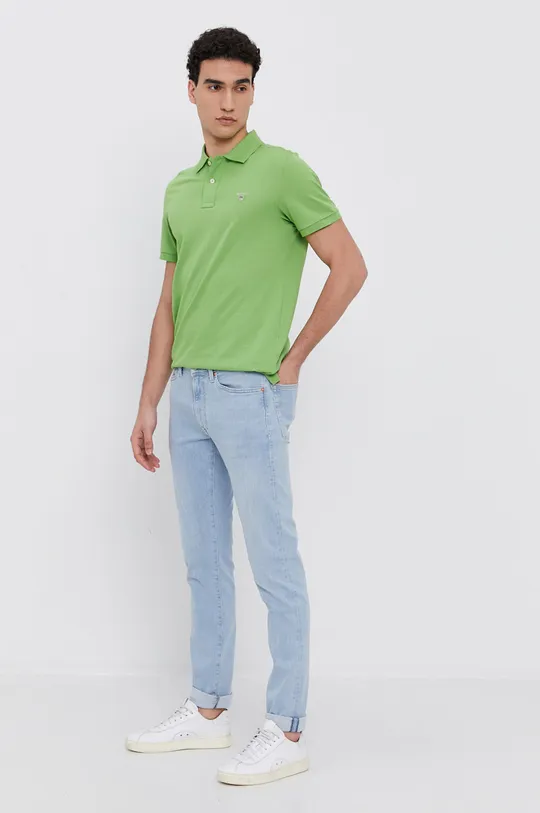 Βαμβακερό μπλουζάκι πόλο Gant πράσινο