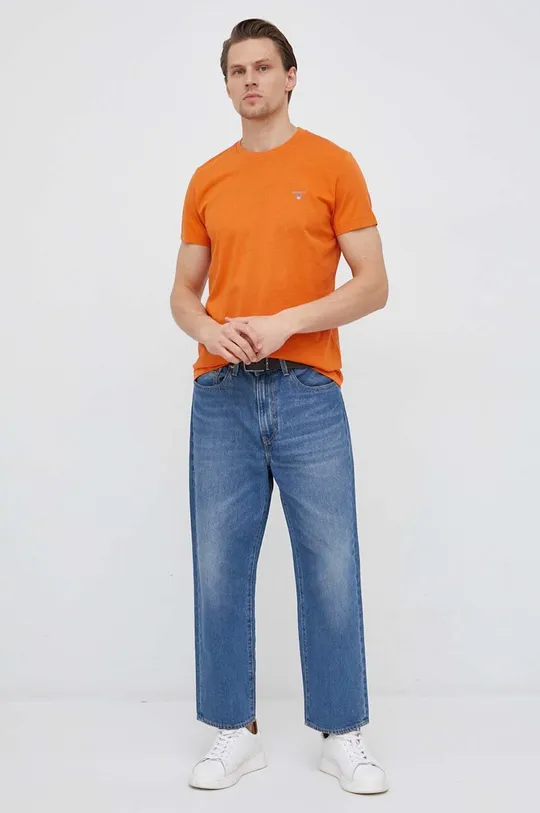 Βαμβακερό μπλουζάκι Gant πορτοκαλί