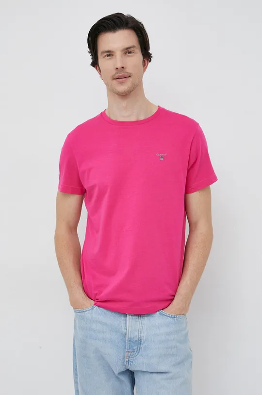 różowy Gant t-shirt bawełniany Męski