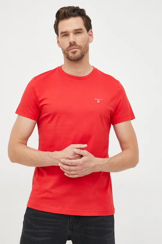 κόκκινο Βαμβακερό μπλουζάκι Gant Ανδρικά