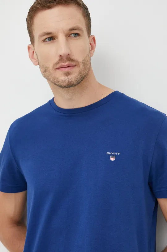 mornarsko modra Bombažna kratka majica Gant Moški