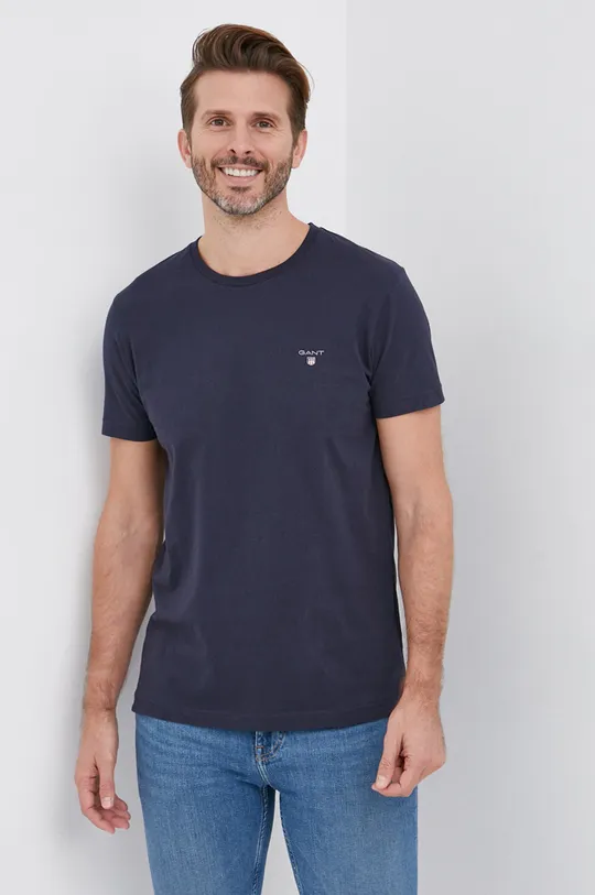 mornarsko modra Bombažen t-shirt Gant Moški