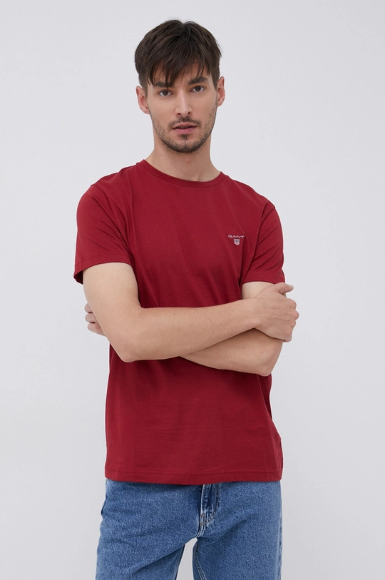 bordowy Gant t-shirt bawełniany 234100