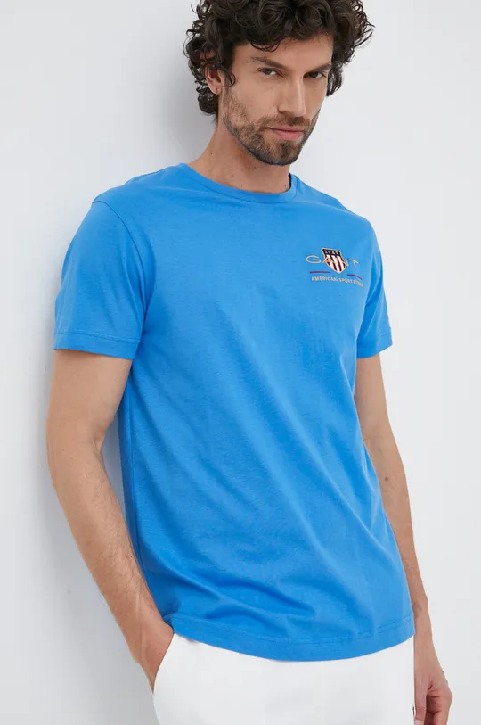 μπλε Βαμβακερό μπλουζάκι Gant Ανδρικά
